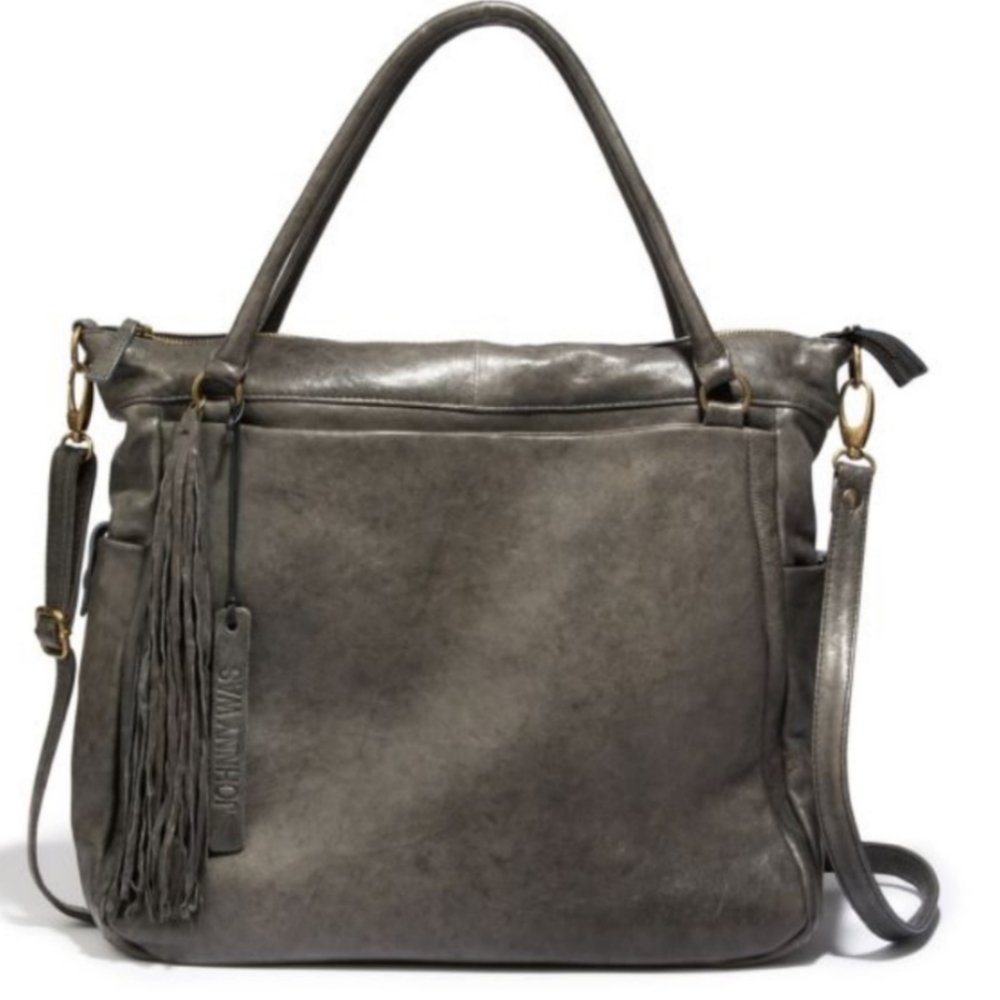 JOHNNY WAS Brown Leather Shoulder Bag with Tassel Detail